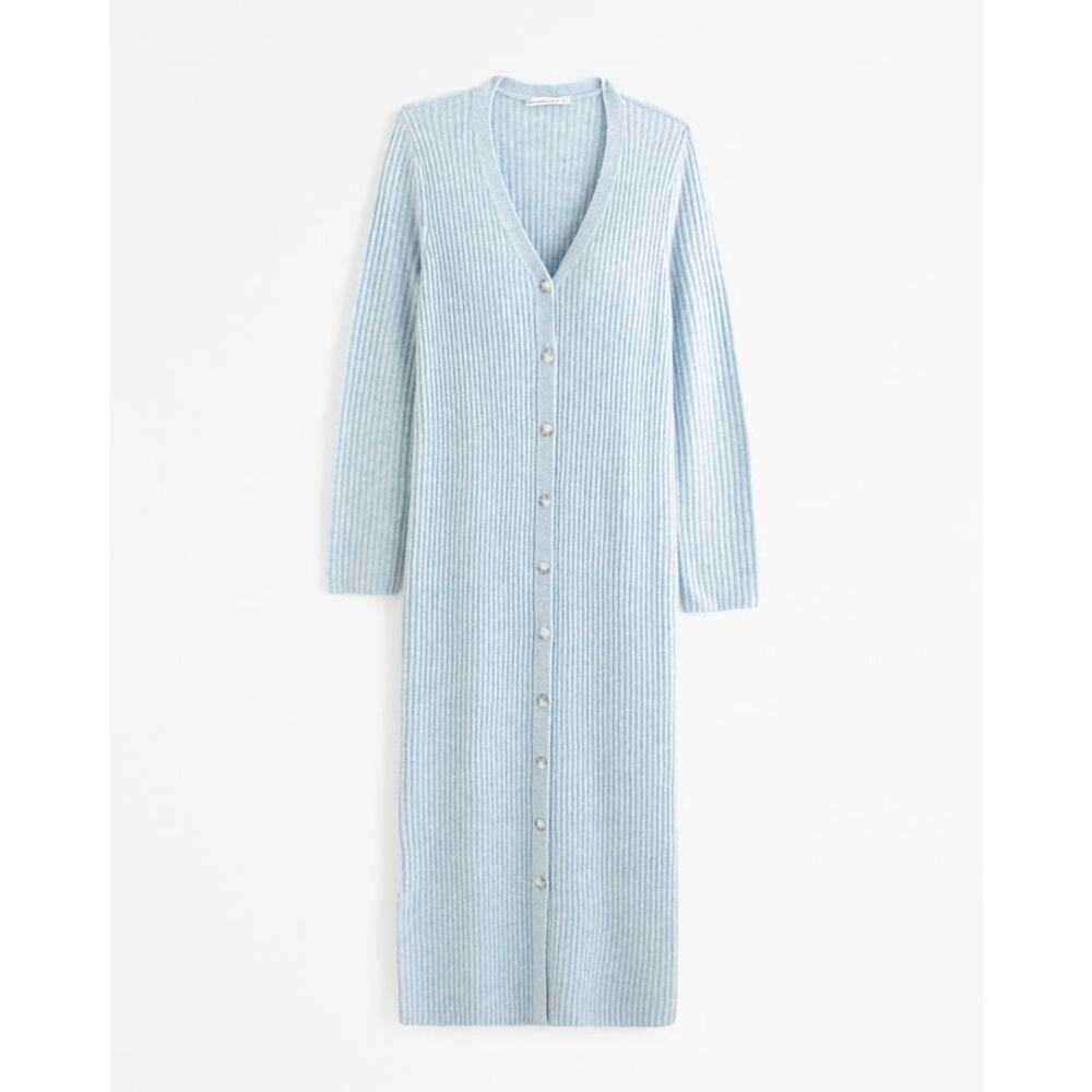 Abercrombie Kathleen Ribbed Cardigan Dress Blue Small Long Sleeve Maxi